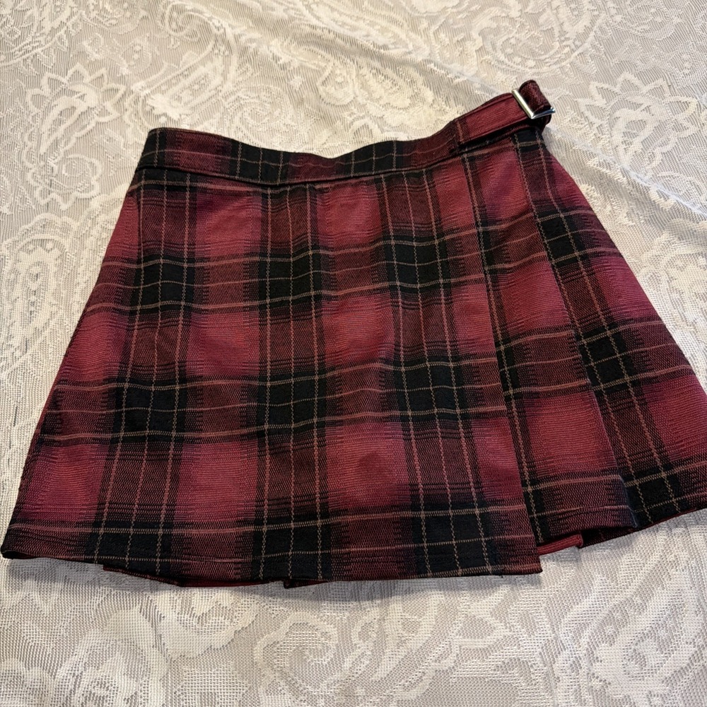 VNTGY2K Abercrombie Girl's 13/14 Red Plaid Pleated Mini Skort Preppy Punk Grunge